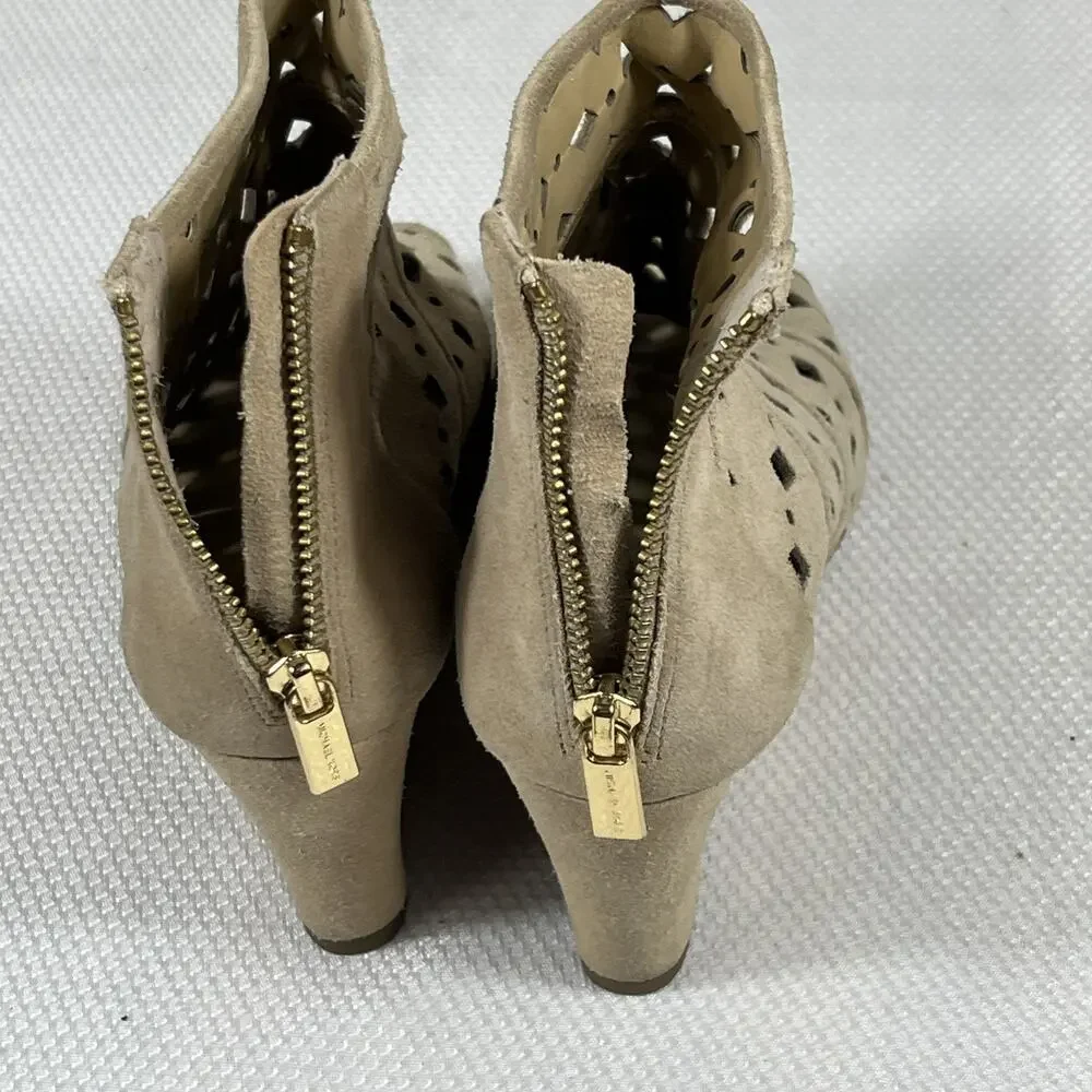 Michael Kors Uma Laser-Cut Suede Wedge Bootie Sandals Peep‎ Toe Sz 8M / 38